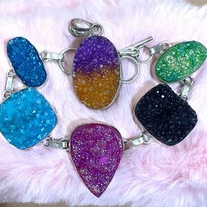 Sterling Silver Titanium Druzy Gemstone bracelet & Pendant